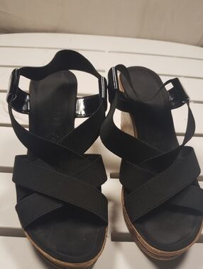 Zara Black Crisscross Elastic Wedge Sandals